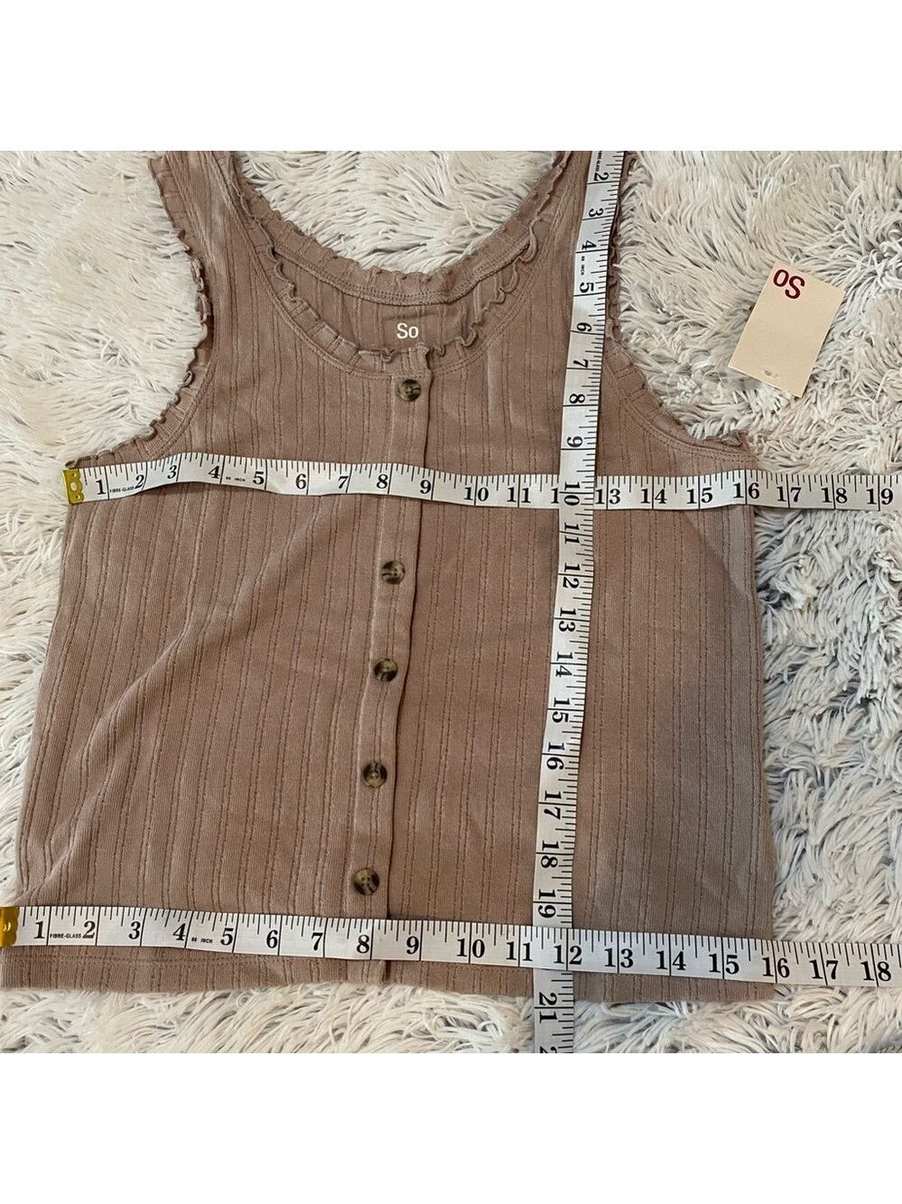 SO button down sleeveless tank Woman’s Junior’s size XL dark tan - Picture 12 of 13